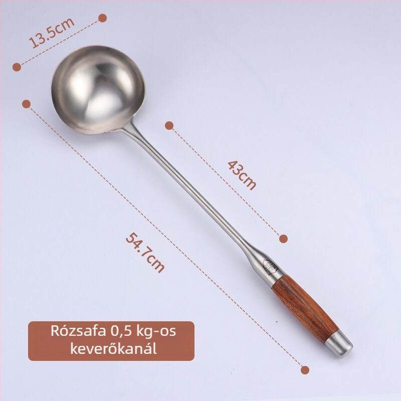 Rozsdamentes acél konyhai spatula fa nyéllel, hosszú nyéllel, vastított fejjel, tartós