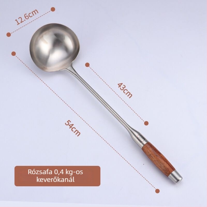 Rozsdamentes acél konyhai spatula fa nyéllel, hosszú nyéllel, vastított fejjel, tartós
