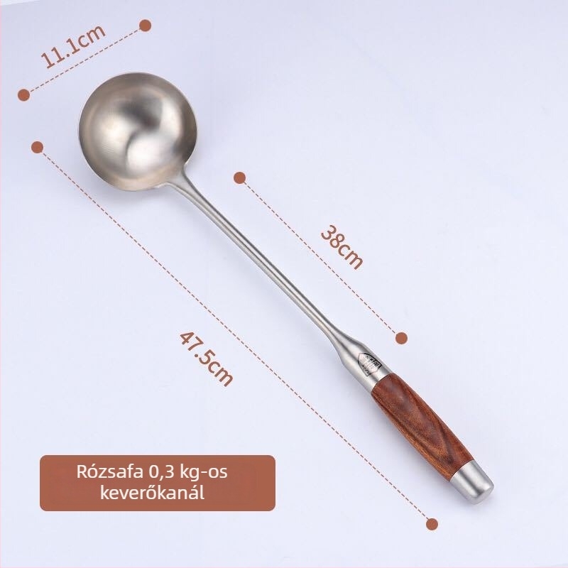 Rozsdamentes acél konyhai spatula fa nyéllel, hosszú nyéllel, vastított fejjel, tartós