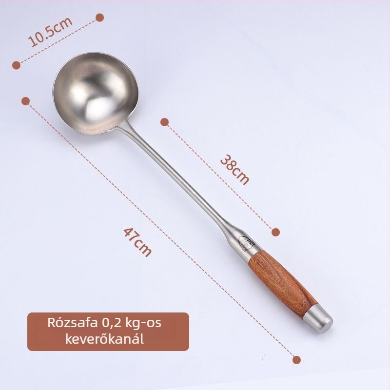 Rozsdamentes acél konyhai spatula fa nyéllel, hosszú nyéllel, vastított fejjel, tartós
