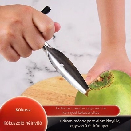 Rozsdamentes acélból készült kókusznyitó, kés és fúróeszköz otthoni használatra