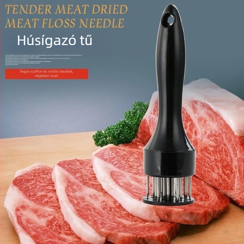 Rozsdamentes acél hússzúró tű sertés szeletekhez, csirkemellhez és szárnyakhoz; húshúzó kalapács; steak perforátor; sertésbőr szurkáló