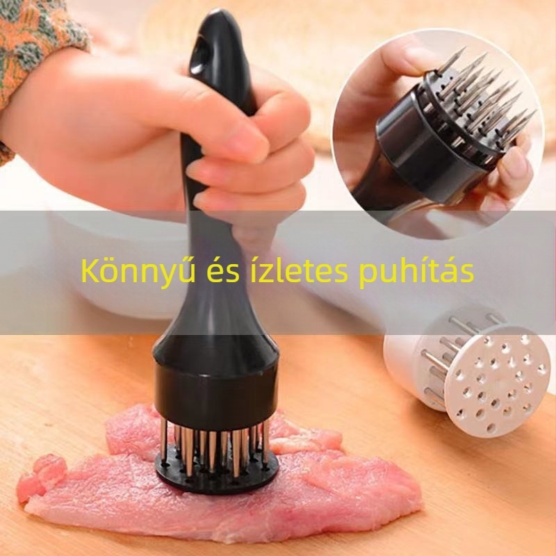 Rozsdamentes acél hússzúró tű sertés szeletekhez, csirkemellhez és szárnyakhoz; húshúzó kalapács; steak perforátor; sertésbőr szurkáló