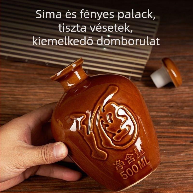 Otthoni használatra szánt kerámiaborosüveg, sárkány- és Főnix motívummal, hagyományos stílus, nagy kapacitás, hordozókosárral, 1 jin, 2 jin, 3 jin, 5 jin
