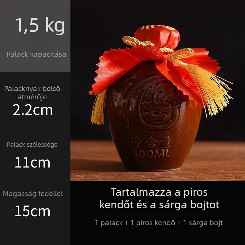 Otthoni használatra szánt kerámiaborosüveg, sárkány- és Főnix motívummal, hagyományos stílus, nagy kapacitás, hordozókosárral, 1 jin, 2 jin, 3 jin, 5 jin