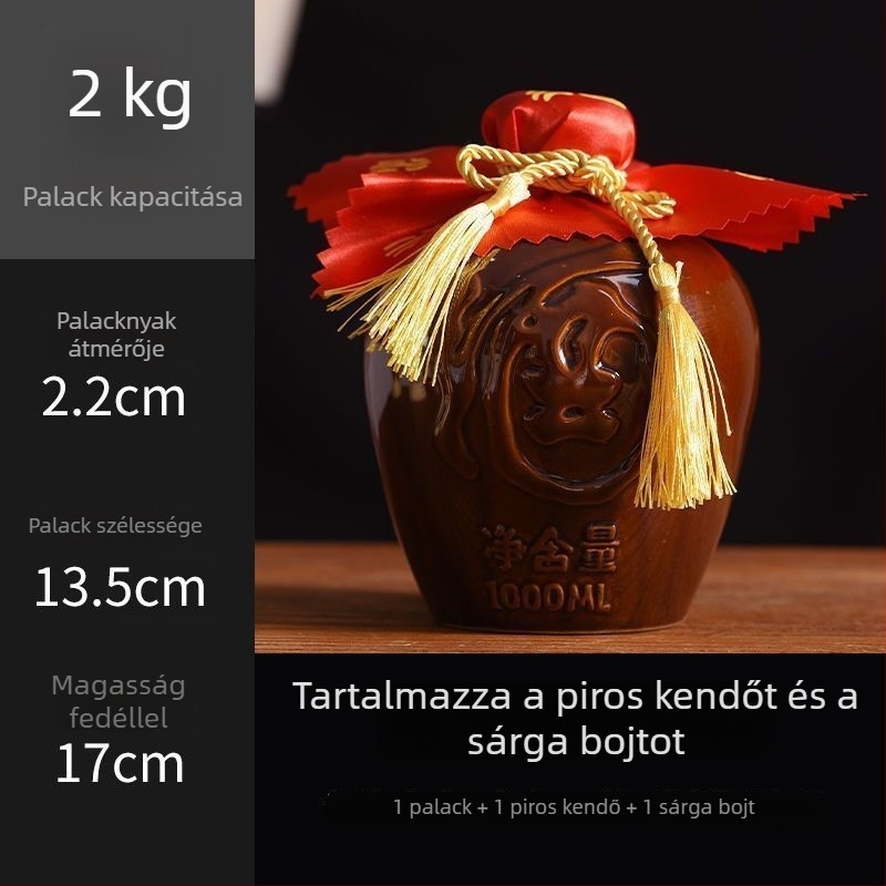 Otthoni használatra szánt kerámiaborosüveg, sárkány- és Főnix motívummal, hagyományos stílus, nagy kapacitás, hordozókosárral, 1 jin, 2 jin, 3 jin, 5 jin