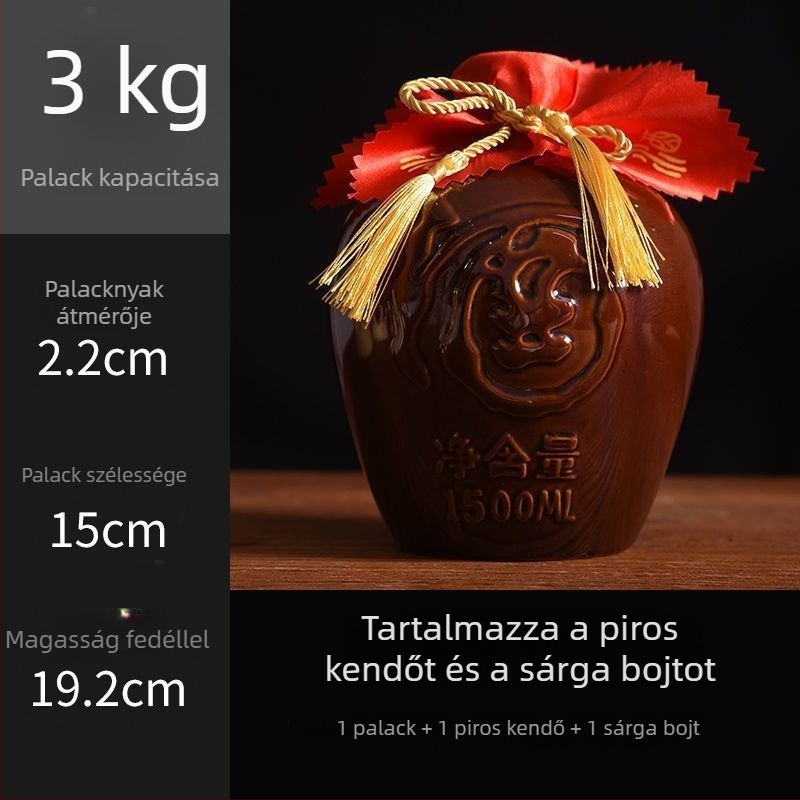 Otthoni használatra szánt kerámiaborosüveg, sárkány- és Főnix motívummal, hagyományos stílus, nagy kapacitás, hordozókosárral, 1 jin, 2 jin, 3 jin, 5 jin