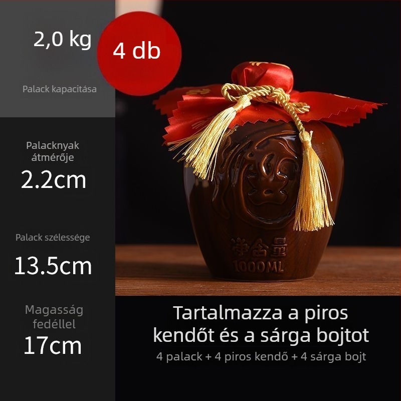 Otthoni használatra szánt kerámiaborosüveg, sárkány- és Főnix motívummal, hagyományos stílus, nagy kapacitás, hordozókosárral, 1 jin, 2 jin, 3 jin, 5 jin