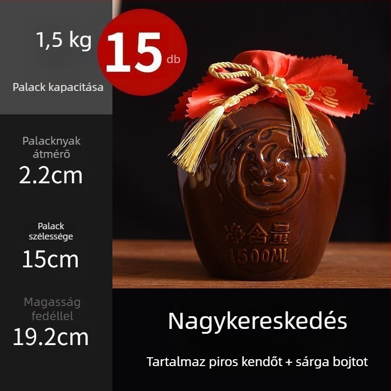 Otthoni használatra szánt kerámiaborosüveg, sárkány- és Főnix motívummal, hagyományos stílus, nagy kapacitás, hordozókosárral, 1 jin, 2 jin, 3 jin, 5 jin