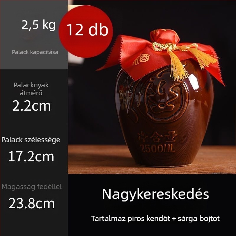 Otthoni használatra szánt kerámiaborosüveg, sárkány- és Főnix motívummal, hagyományos stílus, nagy kapacitás, hordozókosárral, 1 jin, 2 jin, 3 jin, 5 jin