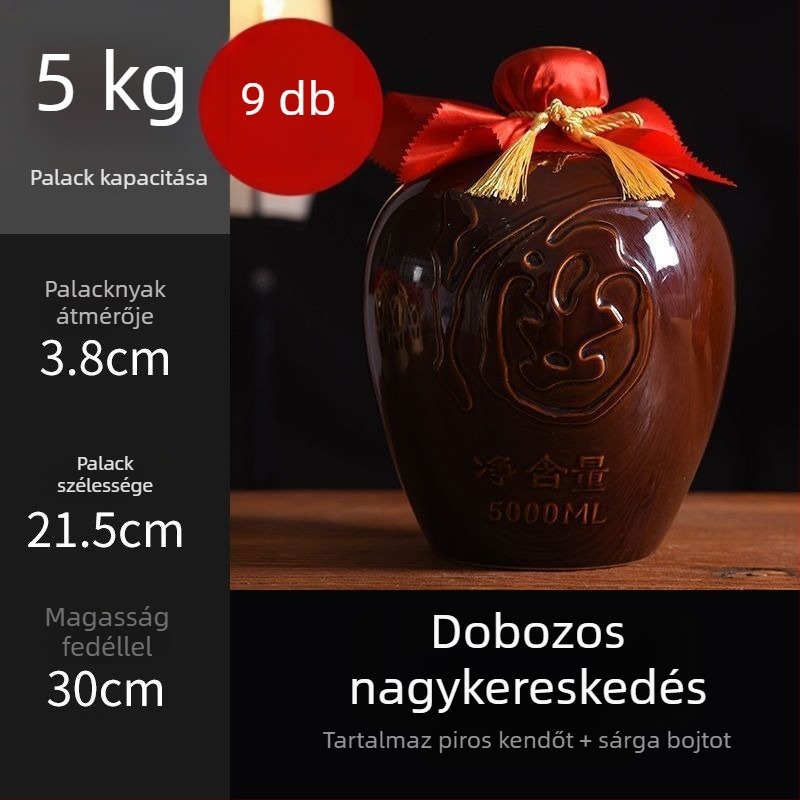 Otthoni használatra szánt kerámiaborosüveg, sárkány- és Főnix motívummal, hagyományos stílus, nagy kapacitás, hordozókosárral, 1 jin, 2 jin, 3 jin, 5 jin