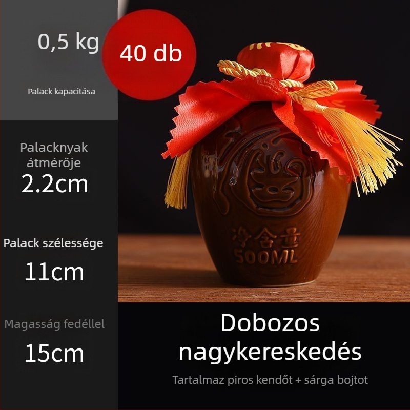 Otthoni használatra szánt kerámiaborosüveg, sárkány- és Főnix motívummal, hagyományos stílus, nagy kapacitás, hordozókosárral, 1 jin, 2 jin, 3 jin, 5 jin