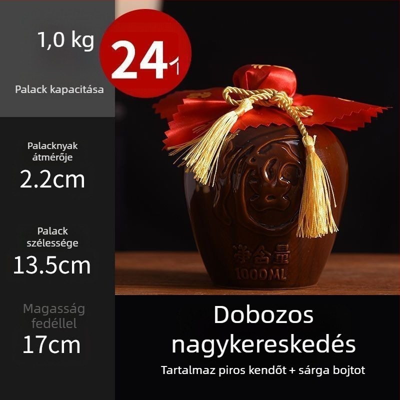 Otthoni használatra szánt kerámiaborosüveg, sárkány- és Főnix motívummal, hagyományos stílus, nagy kapacitás, hordozókosárral, 1 jin, 2 jin, 3 jin, 5 jin