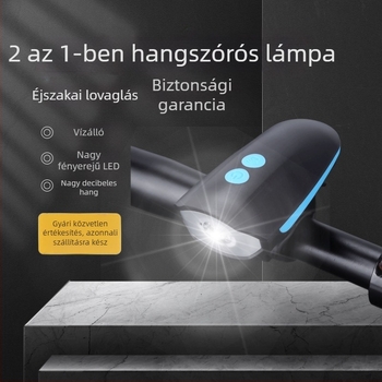 Integrált kürttel rendelkező kerékpárlámpa hegyikerékpárhoz és országúti kerékpárhoz, nagy fényerő éjszakai közlekedéshez, USB-C újratölthető