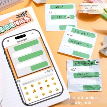 Zöld buborékos jegyzetfüzet kreatív chat-buborék emoji matricákkal és téphető ragasztós jegyzetekkel az osztály számára
