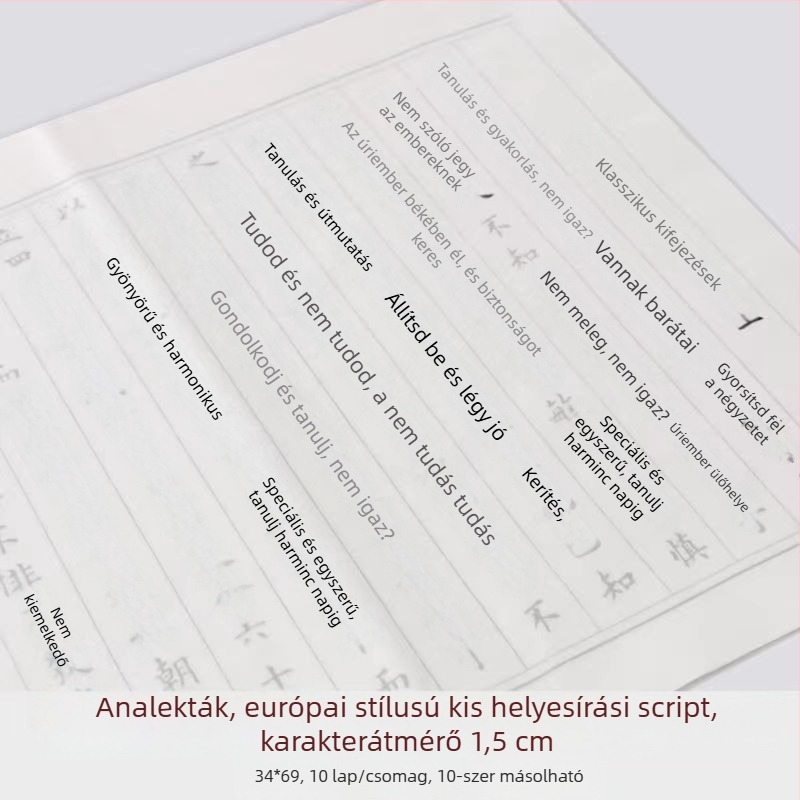 Gyakorló kalligráfia könyv félkursive írásstílusban piros kontúrral