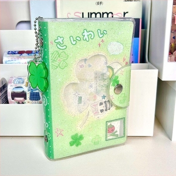 A7-es notesz glitter borítóval, leválasztható loose-leaf lapokkal, zsebméret, matricatároló, aranyos kawaii stílus