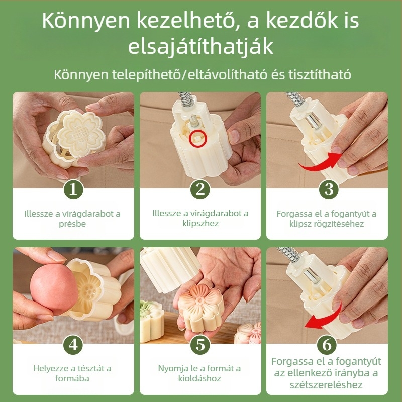 Mooncake-form mung bean tészta, kézi nyomású, otthoni használatra, 50 g / 75 g, reliefes felület jégbőrrel sütéshez