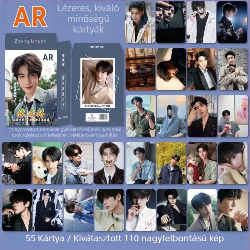 Zhang Linghe merch: AR lézeres mini kártyák, 55 darabos dobozos készlet, magas felbontású lomográfia kártyák