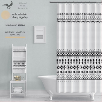 Bohem stílusú digitálisan nyomtatott waffle szövésű zuhanyfüggöny, vízálló fürdőszobához