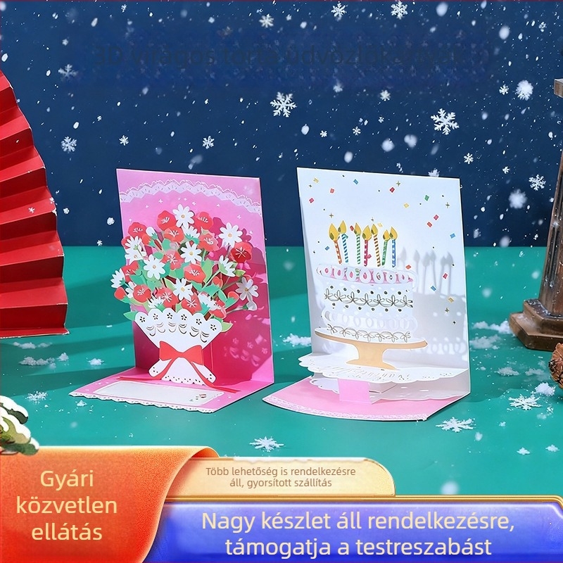 3D születésnapi üdvözlőlap személyre szabható mintával – Tanár Napjára, Hálaadás Napjára és Valentin-napra, kis ajándékkal