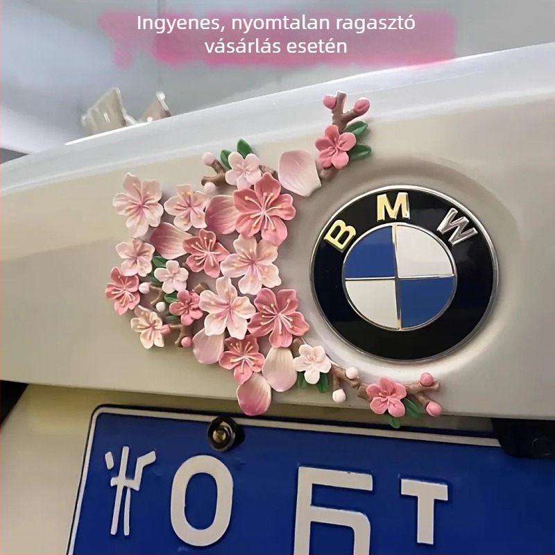 3D belső autó dekoráció őszibarackvirággal, középső érintőképernyő dísz