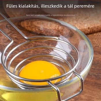 Rozsdamentes acélból készült tojásfehérje–tojássárgája szeparáló, sütéshez és háztartási használatra