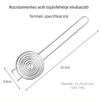 Rozsdamentes acélból készült tojásfehérje–tojássárgája szeparáló, sütéshez és háztartási használatra