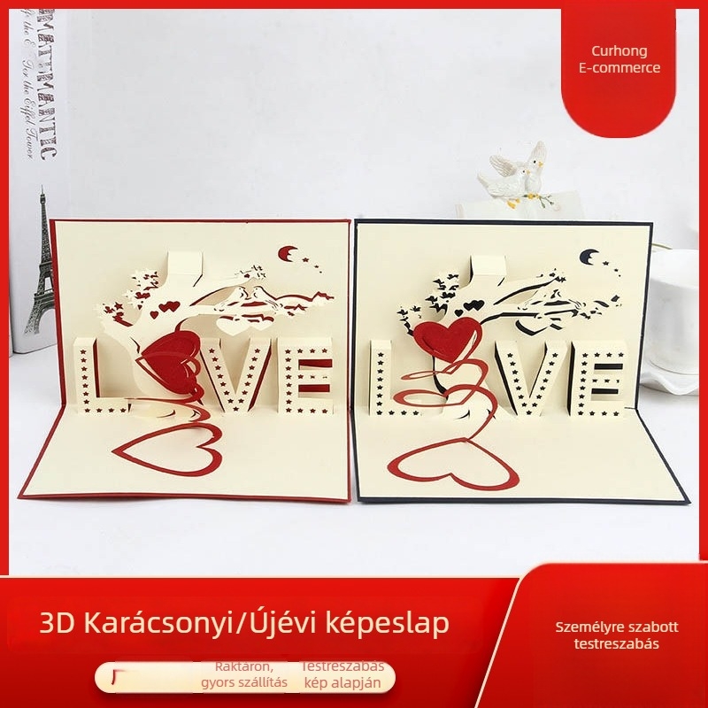 3D pop-up szerelmi fa üdvözlőlap, kézzel készített, kiváló minőségű különleges papírból