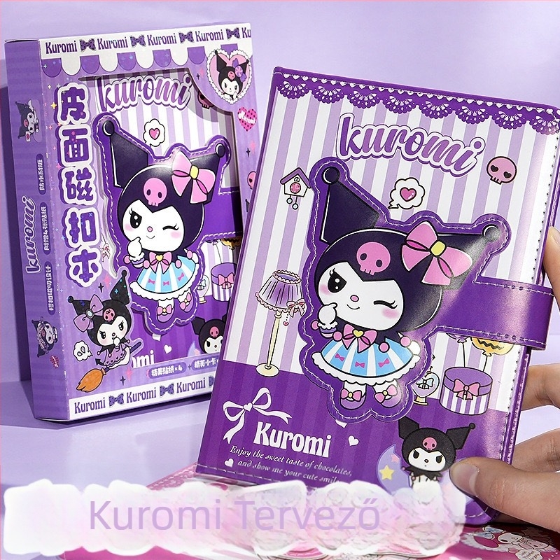Új Kulomi bőrhatású notesz mágneszárral, Sanrio My Melody ajándékcsomag matricákkal