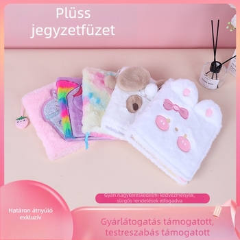 Plüss borítású jegyzetfüzet személyre szabható, aranyos mesefigurás borítóval, 100-200 oldal, 80 g/m² papír
