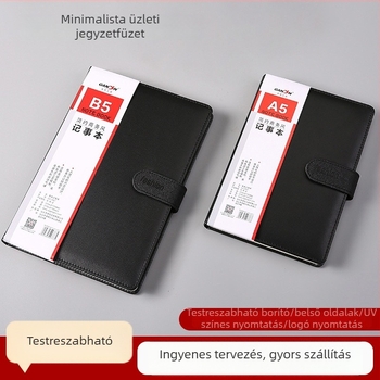 Bőrhatású A5/B5 üzleti notesz, hordozható irodai jegyzetfüzet csattal, logó nyomtatására alkalmas