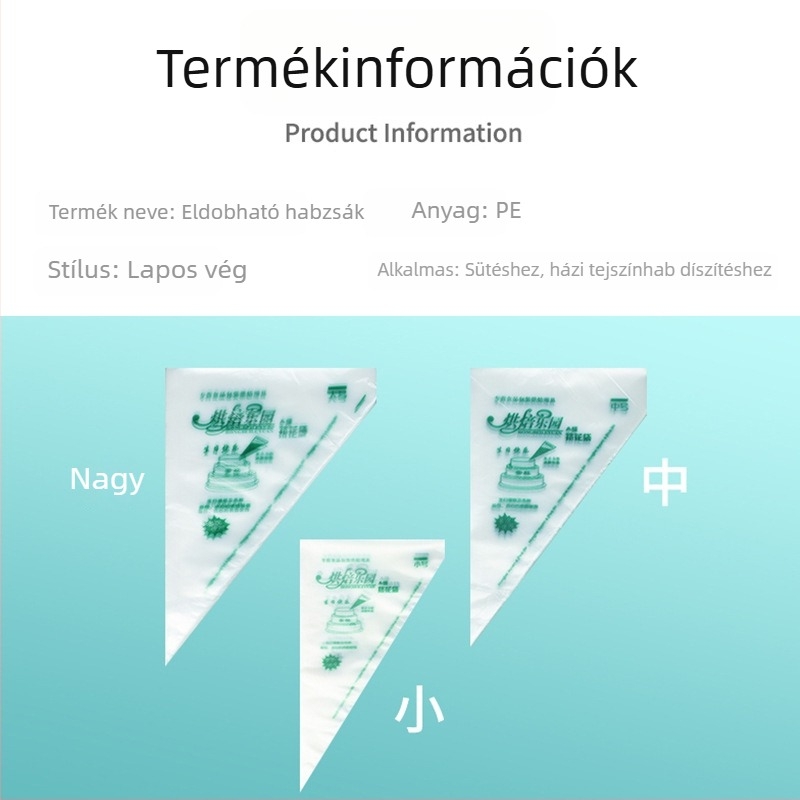 Egyszer használatos tortadíszítő tasak, vastagított élelmiszerminőségű habzsák krémhez és sütéshez, alkalmas bébiételhez