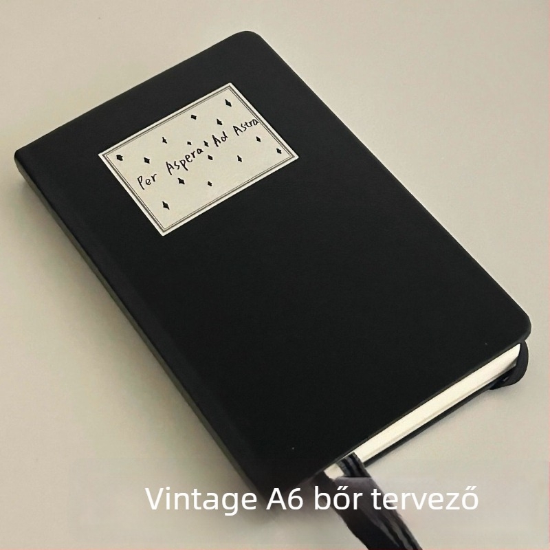 A6-os méretű fekete PU bőrborítású notesz, minimalista retro stílusú, üres belső oldalakkal, 200–300 oldal