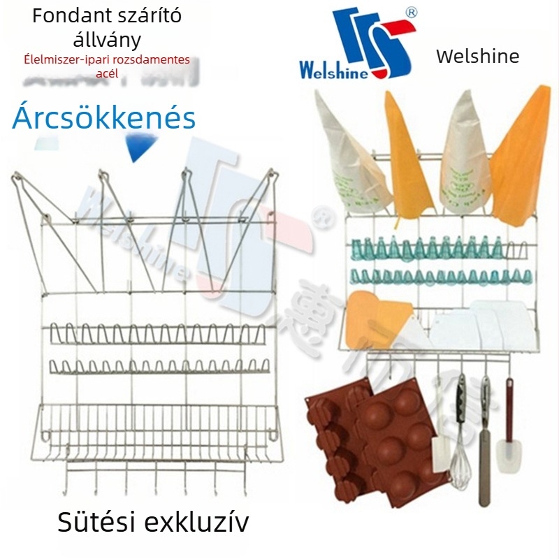 Rozsdamentes acélból készült habzsák szárítóállvány tortadíszítéshez és fúvóka tároló