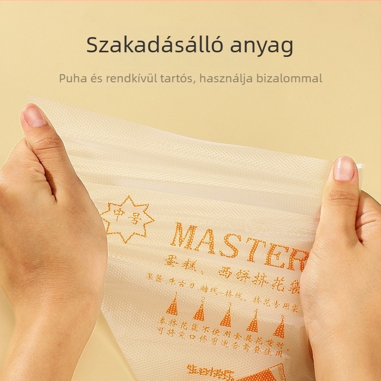 Egyszer használatos habzsákok, vastagított kivitelben, a krémek és torták díszítéséhez, nagy, közepes és kicsi