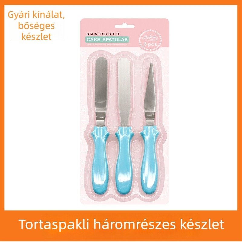 Három darabos torta spatula készlet: spatula, demoldáló kés, rozsdamentes acél simító kés sütéshez és díszítéshez