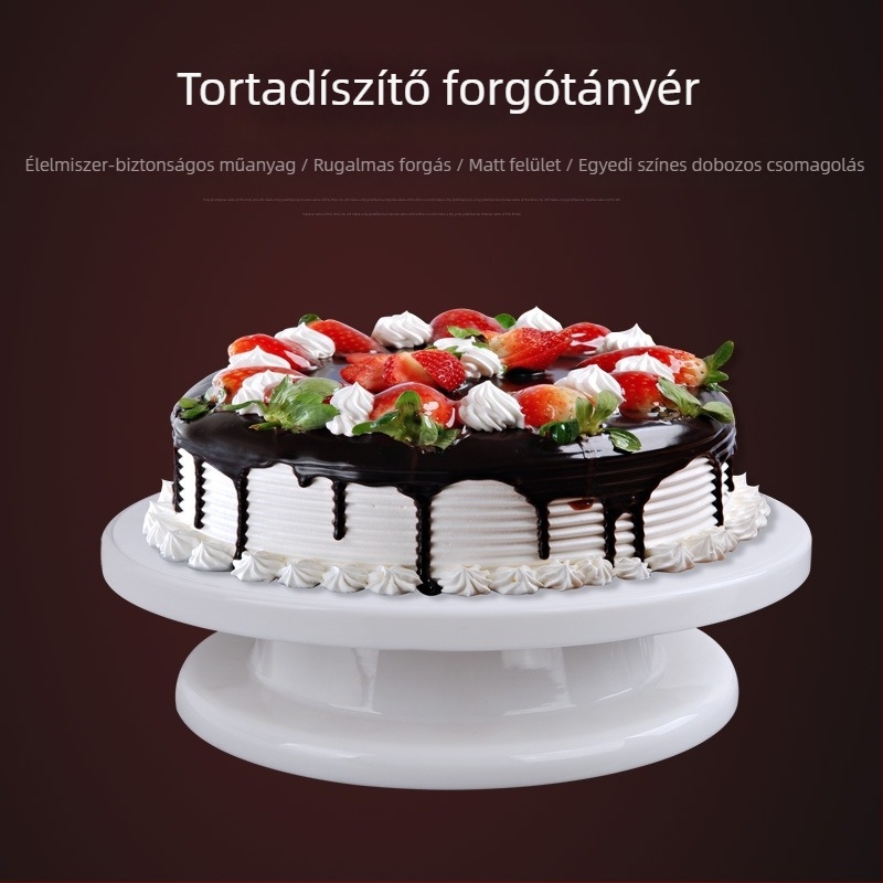 Műanyag tortadíszítő forgótálca, csúszásmentes él