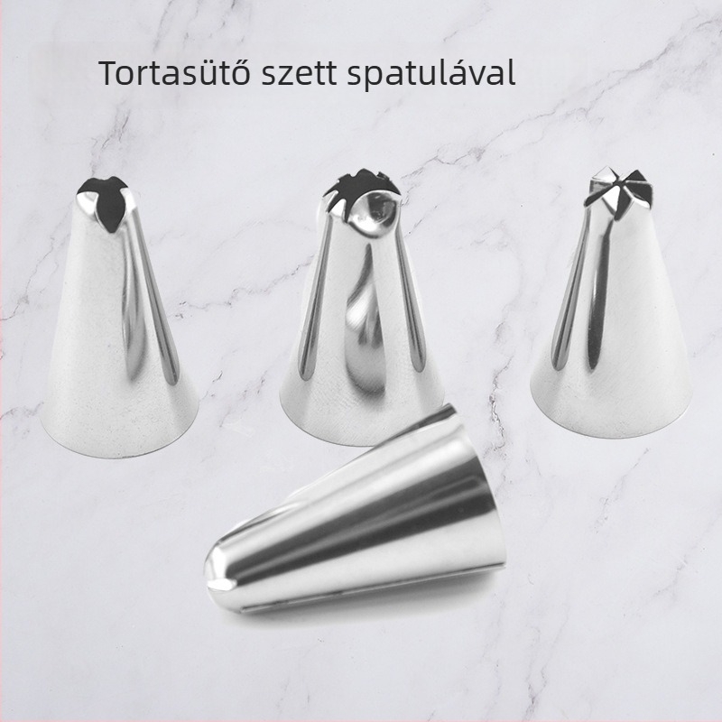Rozsdamentes acél dekoráló csövek, spatula és habzsák készlet háztartási sütéshez