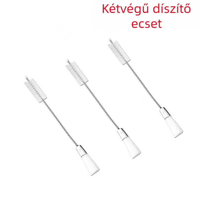 Kétszárnyú rozsdamentes acél süteménydekoráló ecset nylon sörtékkel, 304-es rozsdamentes acélból