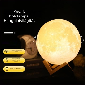 USB-töltésű holdlámpa, bolygó alakú éjjeli fény, érintéses kapcsolóval és több színű LED világítással