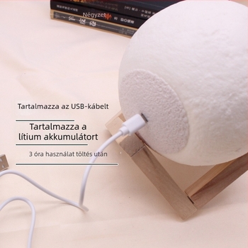 USB-töltésű holdlámpa, bolygó alakú éjjeli fény, érintéses kapcsolóval és több színű LED világítással