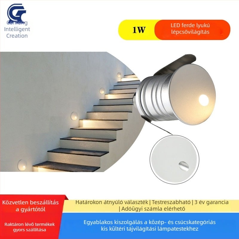 LED lépcsőfény ferde lyuk fényhatással, IP67, Osram LED, beépített kültéri lépcsőfény
