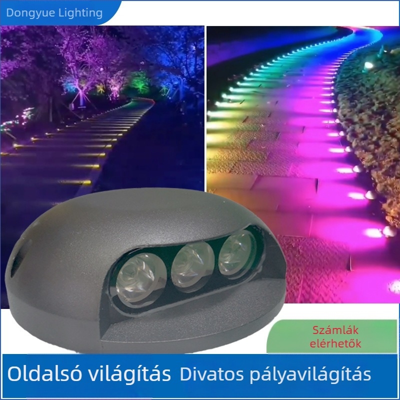 Színváltós útvonalvilágítás oldalirányú lépcsőfénnyel és lyukmentes föld alatti világítással; teknős hát- és héj dizájn