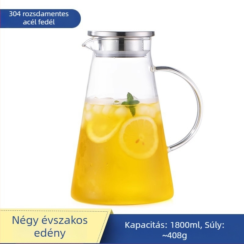 Nagy kapacitású üvegből készült hidegvíz-teáskanna, háztartási használatra, hőálló, kacsaorrú kifolyóval