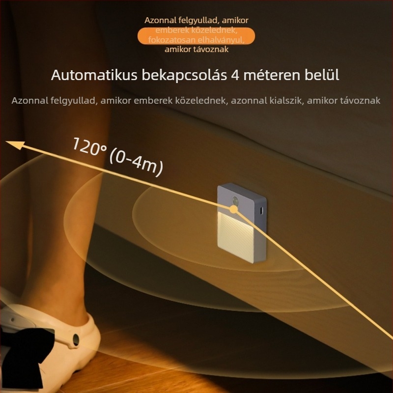 Színes RGB LED éjszakai lámpa mozgásérzékelővel, beépített újratölthető akkumulátorral és mágneses alappal