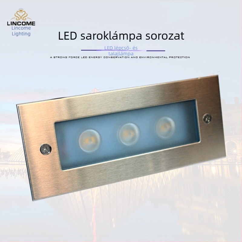 LED sarokfalikar beltéri/kültéri használatra, téglalap alakú beépített lépcsőfény, 170×70 mm, alumínium, IP65, 3000–6000K