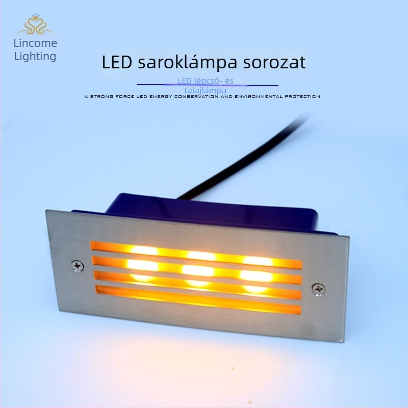 LED sarokfalikar beltéri/kültéri használatra, téglalap alakú beépített lépcsőfény, 170×70 mm, alumínium, IP65, 3000–6000K