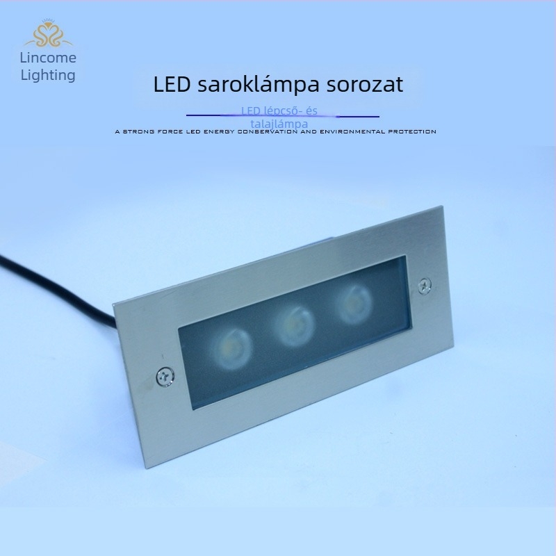 LED sarokfalikar beltéri/kültéri használatra, téglalap alakú beépített lépcsőfény, 170×70 mm, alumínium, IP65, 3000–6000K