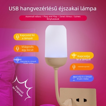 Ágy melletti LED éjjeli lámpa szenzorral és hangvezérléssel, USB tápellátással, hangulatvilágítás a hálószobába